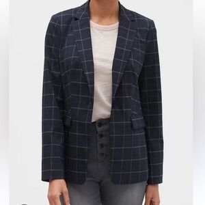 NWT $129 Banana Republic Navy Windowpane Machine Washable One Button Blazer Sz 8